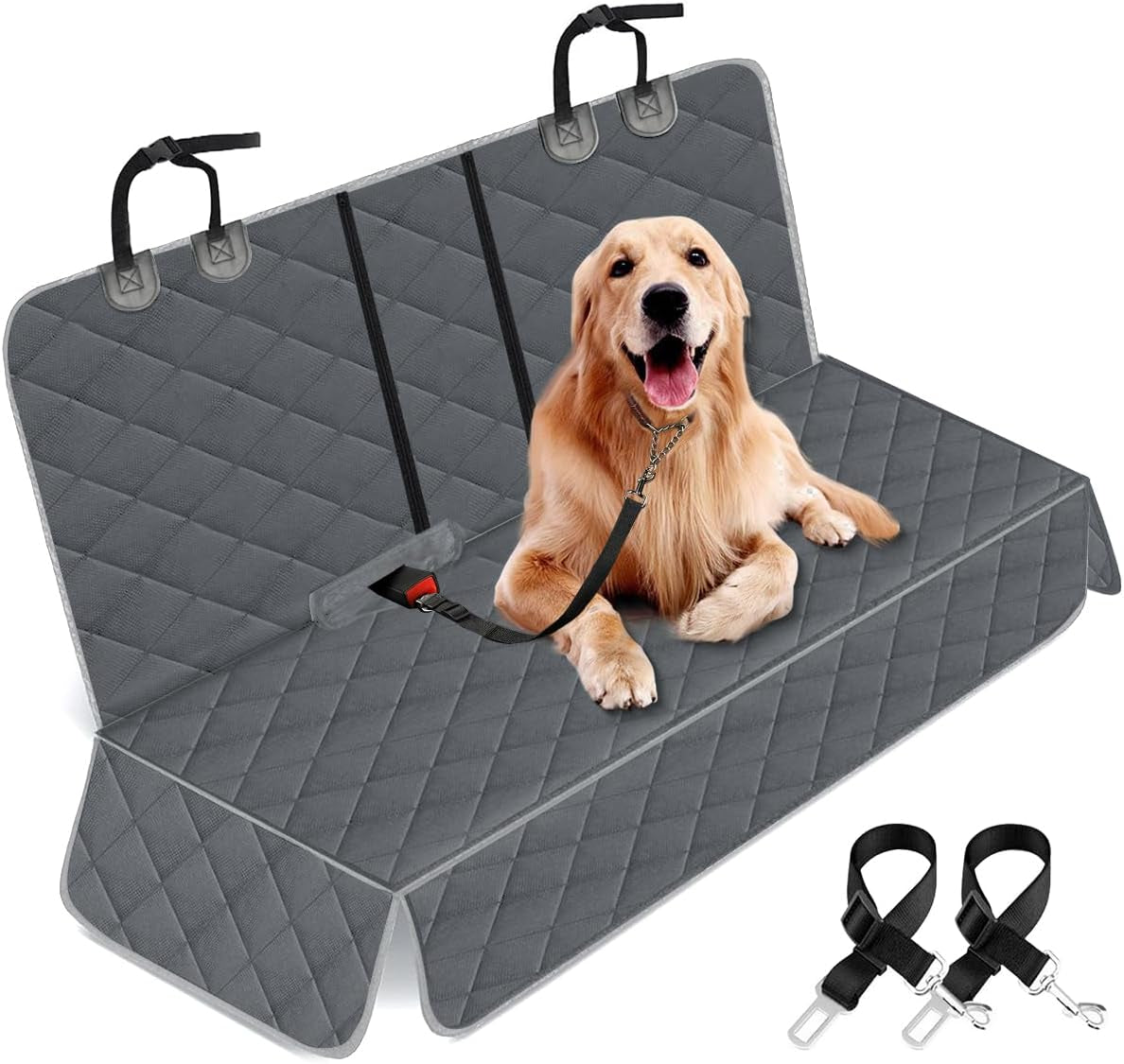 Premium Waterproof Dog Car Seat Cover - Universal Fit for Cars, Trucks & SUVs, Non-Slip Back Seat Protector with Middle Armrest Access - Stylish Black Design