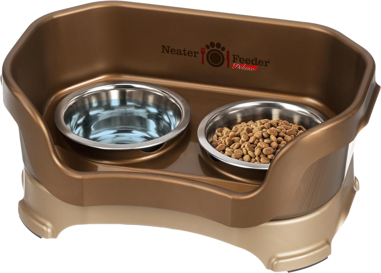 Neater Feeder Deluxe Mess Proof Dog Bowls Elevated for Medium Dogs 19-40 Lbs, Made in USA, No Spill Raised Dog Food Bowl Stand Feeding Station, Food and Water Bowl Set, Grey