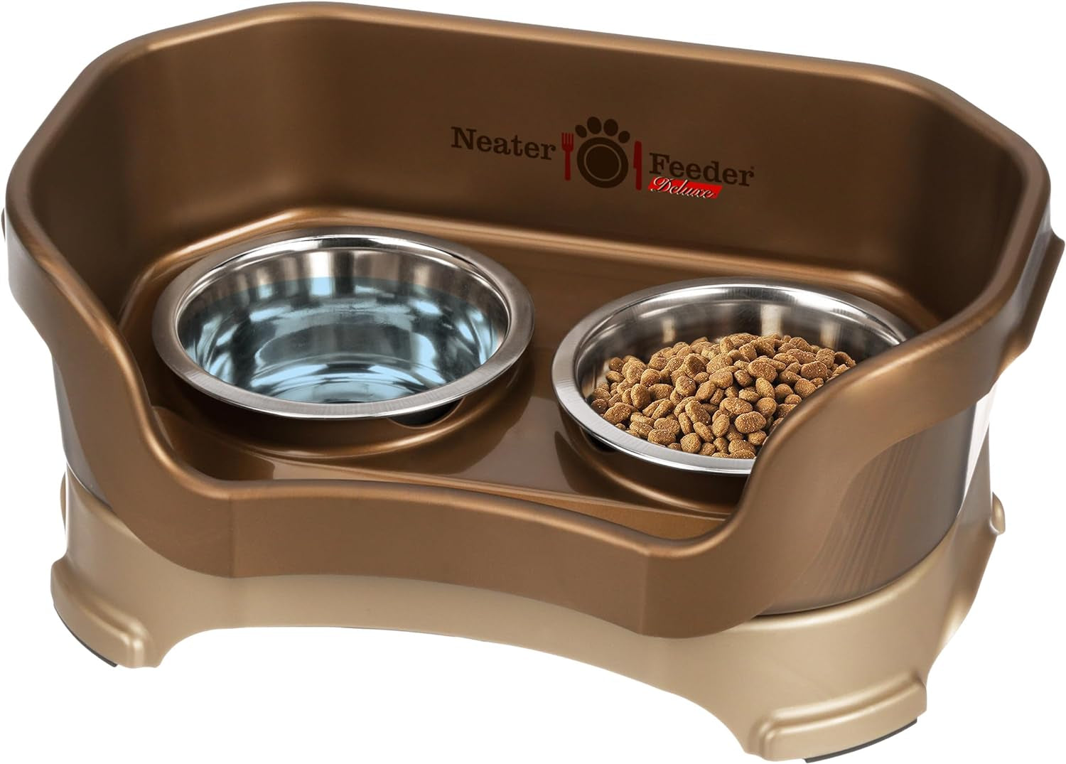 Neater Feeder Deluxe Mess Proof Dog Bowls Elevated for Medium Dogs 19-40 Lbs, Made in USA, No Spill Raised Dog Food Bowl Stand Feeding Station, Food and Water Bowl Set, Grey