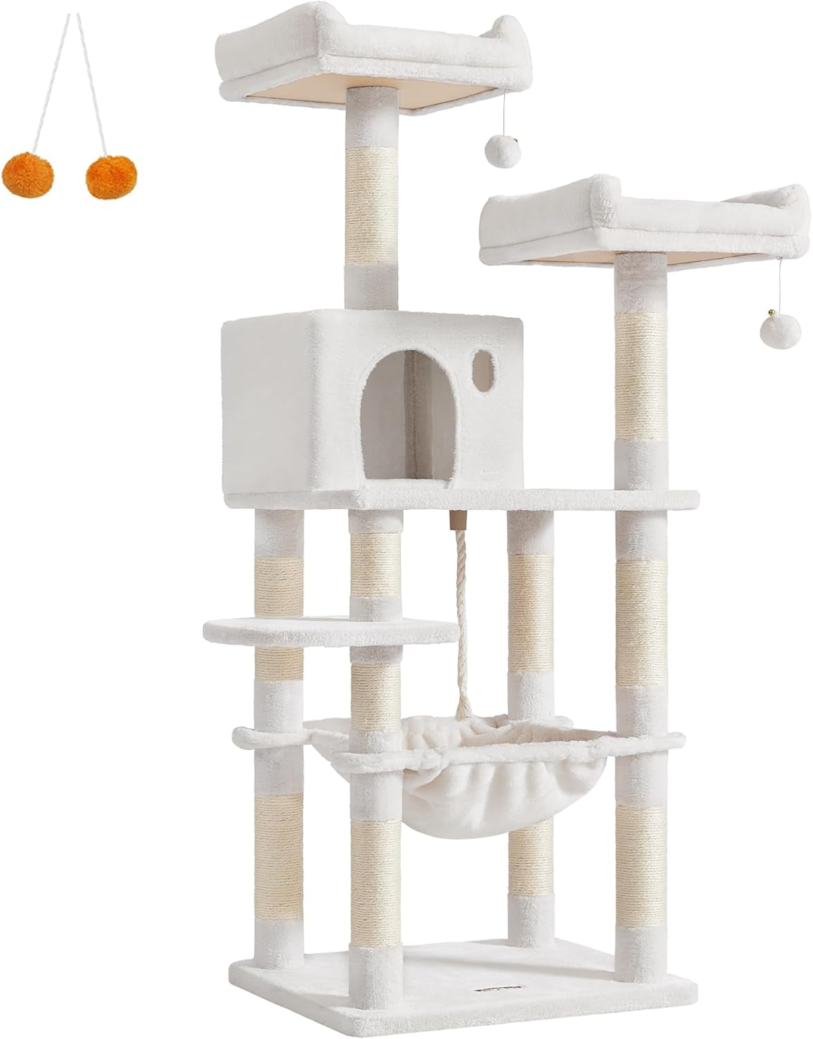 Cat Tree, Large Cat Tower, Cat Condo with Scratching Posts, Board, 2 Caves, 3 Plush Perches, Activity Center, 66.5 Inches, Smoky Gray UPCT019G01