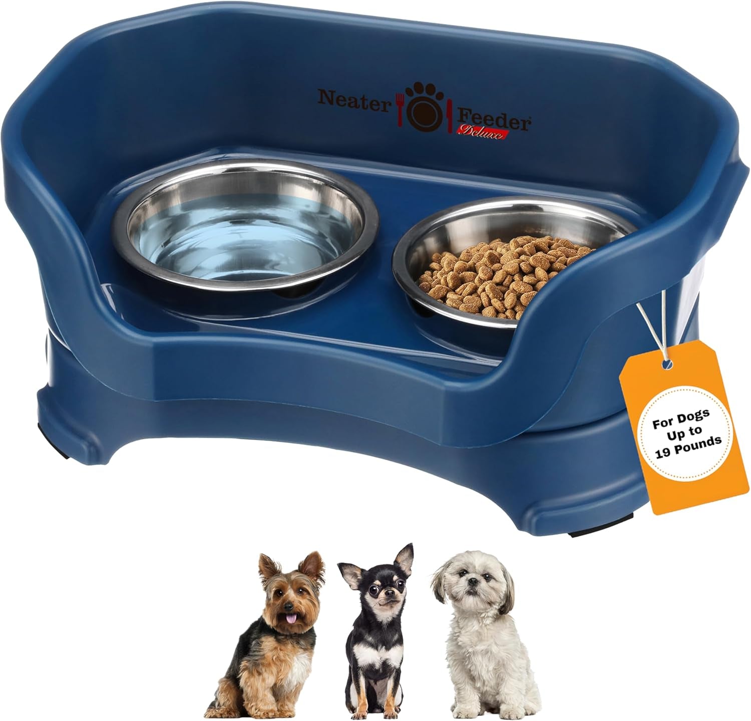 Neater Feeder Deluxe Mess Proof Dog Bowls Elevated for Medium Dogs 19-40 Lbs, Made in USA, No Spill Raised Dog Food Bowl Stand Feeding Station, Food and Water Bowl Set, Grey