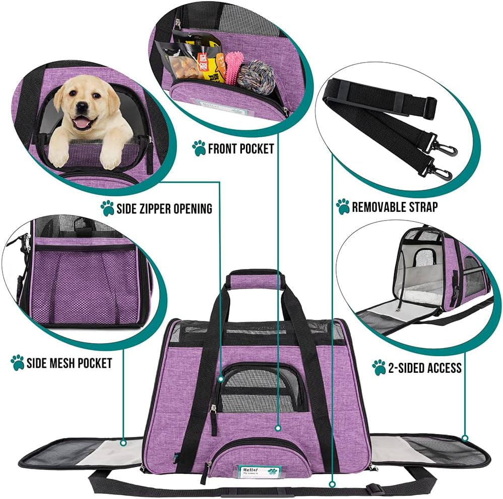 Airline Approved Soft-Sided Pet Carrier - Stylish Heather Purple for Cats & Small Dogs - Perfect Travel Supply for Kittens and Puppies - Ventilated & Comfortable Design