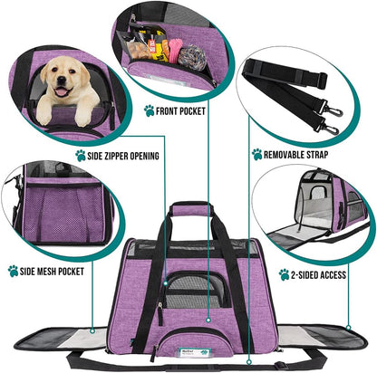 Airline Approved Soft-Sided Pet Carrier - Stylish Heather Purple for Cats & Small Dogs - Perfect Travel Supply for Kittens and Puppies - Ventilated & Comfortable Design