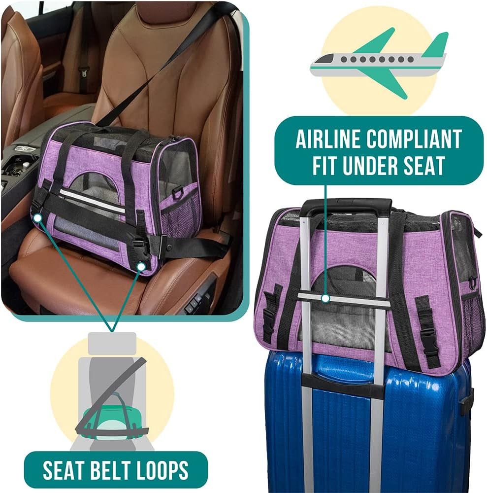 Airline Approved Soft-Sided Pet Carrier - Stylish Heather Purple for Cats & Small Dogs - Perfect Travel Supply for Kittens and Puppies - Ventilated & Comfortable Design