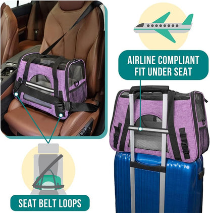 Airline Approved Soft-Sided Pet Carrier - Stylish Heather Purple for Cats & Small Dogs - Perfect Travel Supply for Kittens and Puppies - Ventilated & Comfortable Design