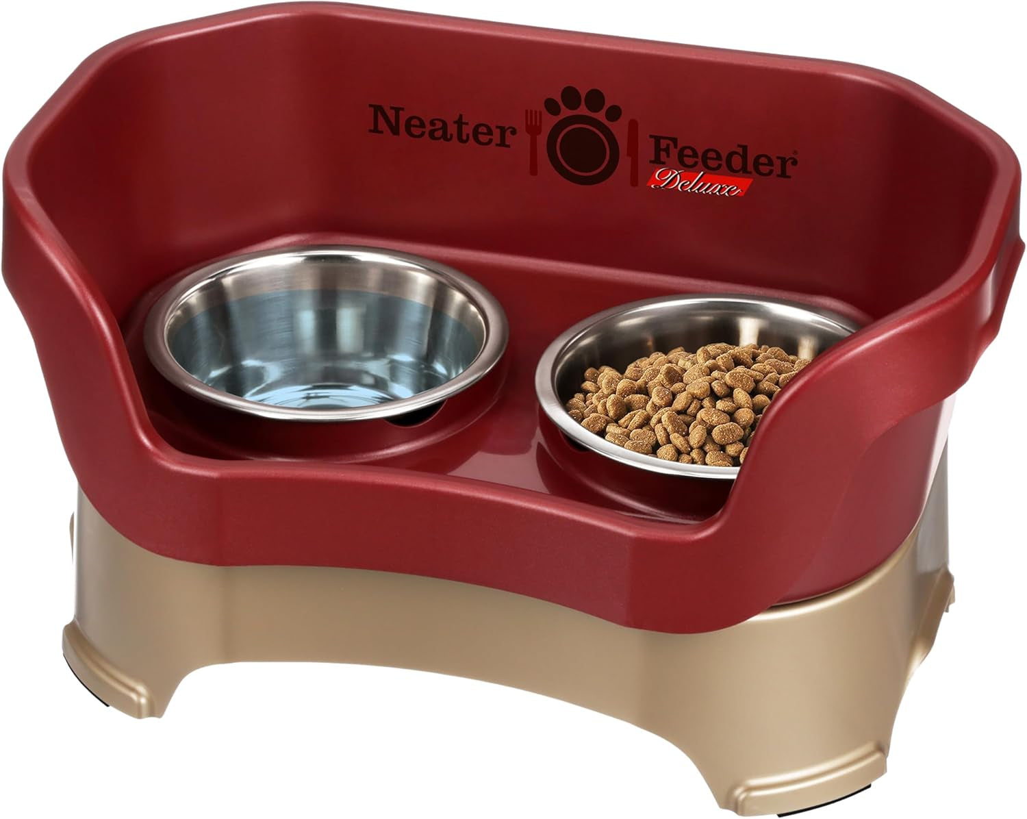 Neater Feeder Deluxe Mess Proof Dog Bowls Elevated for Medium Dogs 19-40 Lbs, Made in USA, No Spill Raised Dog Food Bowl Stand Feeding Station, Food and Water Bowl Set, Grey