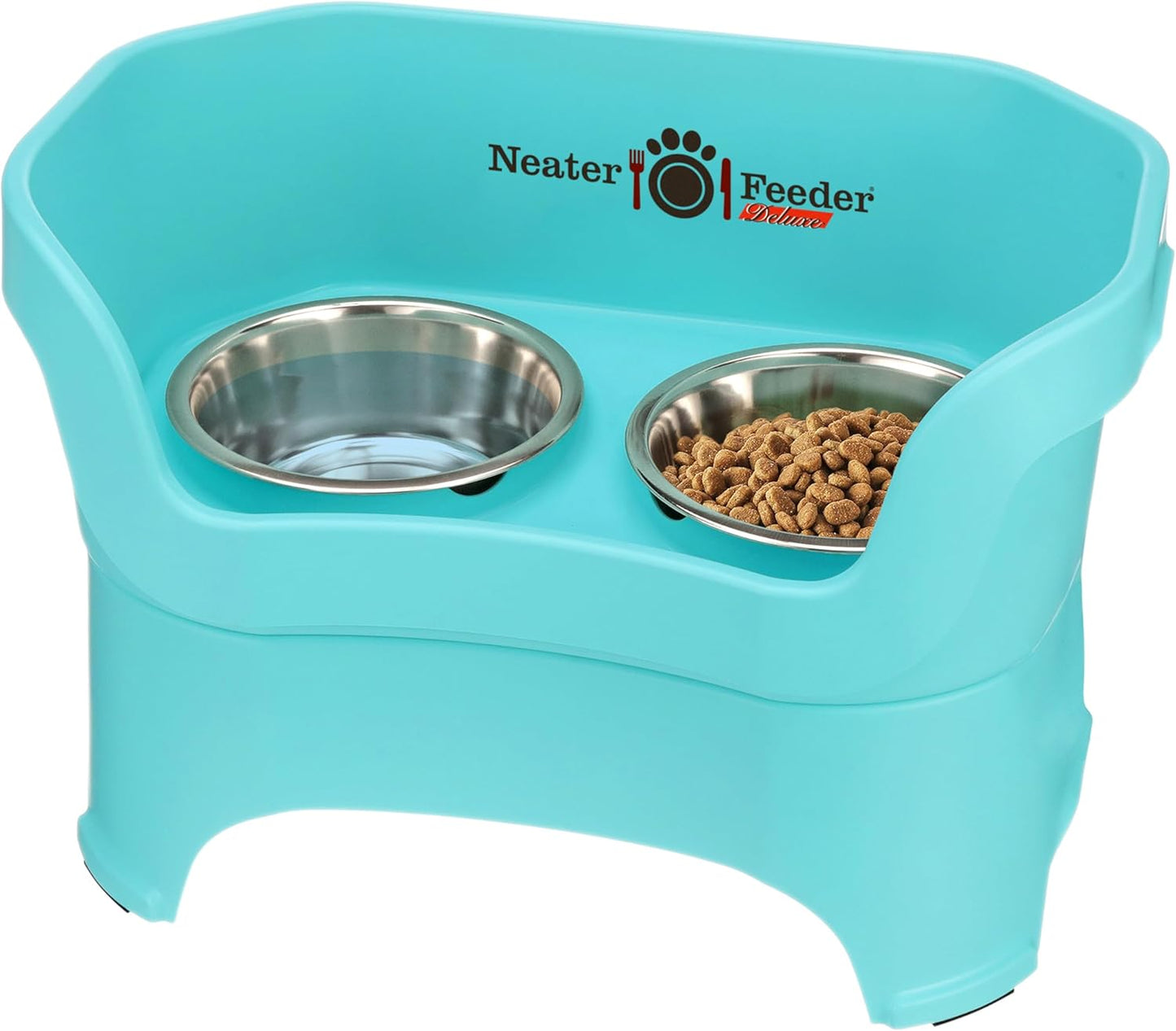 Neater Feeder Deluxe Mess Proof Dog Bowls Elevated for Medium Dogs 19-40 Lbs, Made in USA, No Spill Raised Dog Food Bowl Stand Feeding Station, Food and Water Bowl Set, Grey