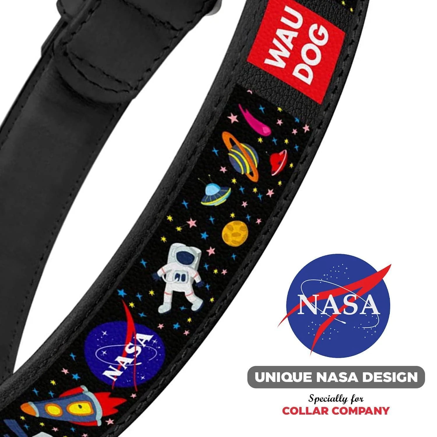 Leather Dog Collar with NASA Design for Xsmall Dogs 811 in Neck X 0.5 in Wide