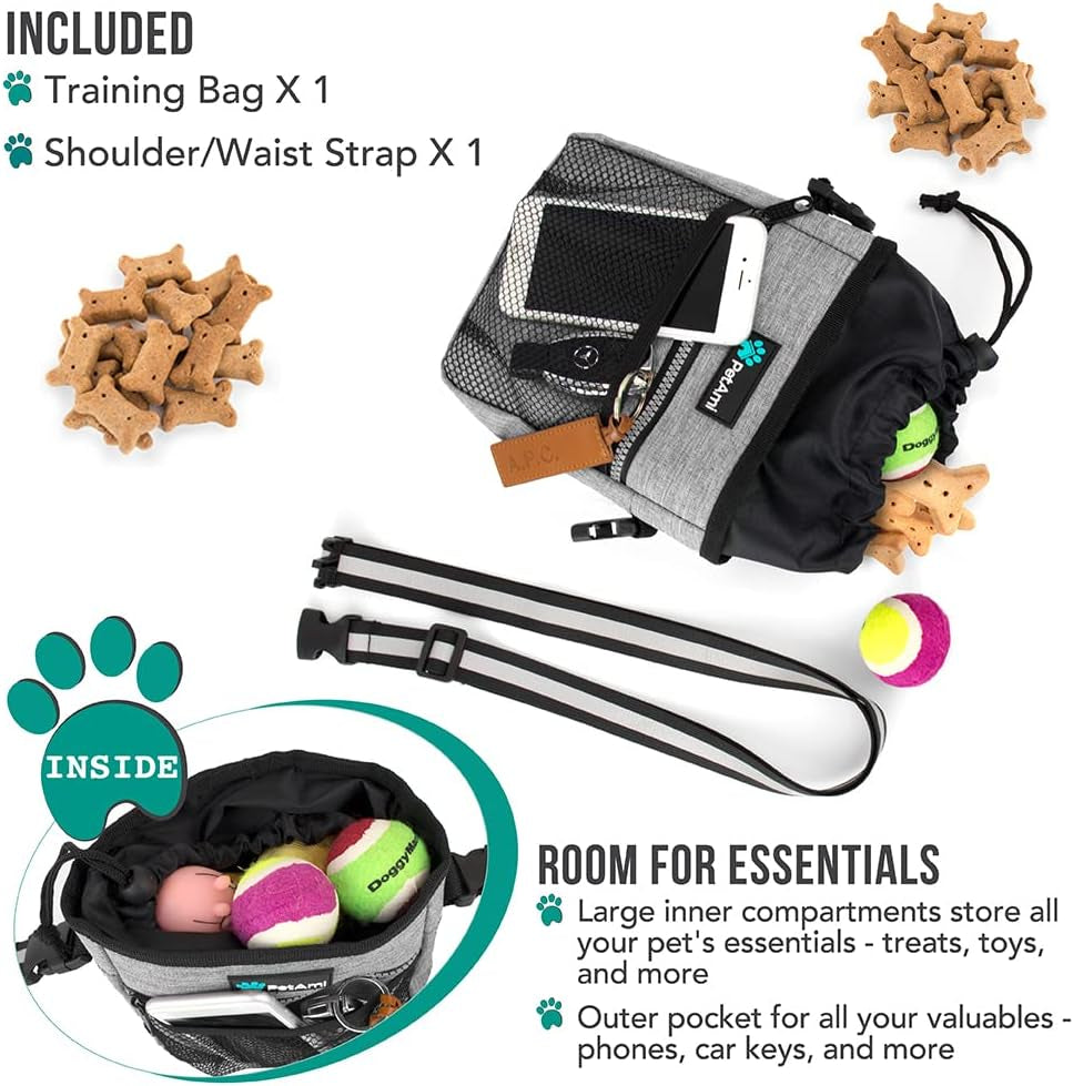 Ultimate  Dog Treat Pouch – Versatile Training & Walking Bag with Poop Bag Dispenser – 3 Ways to Wear (Heather Gray)