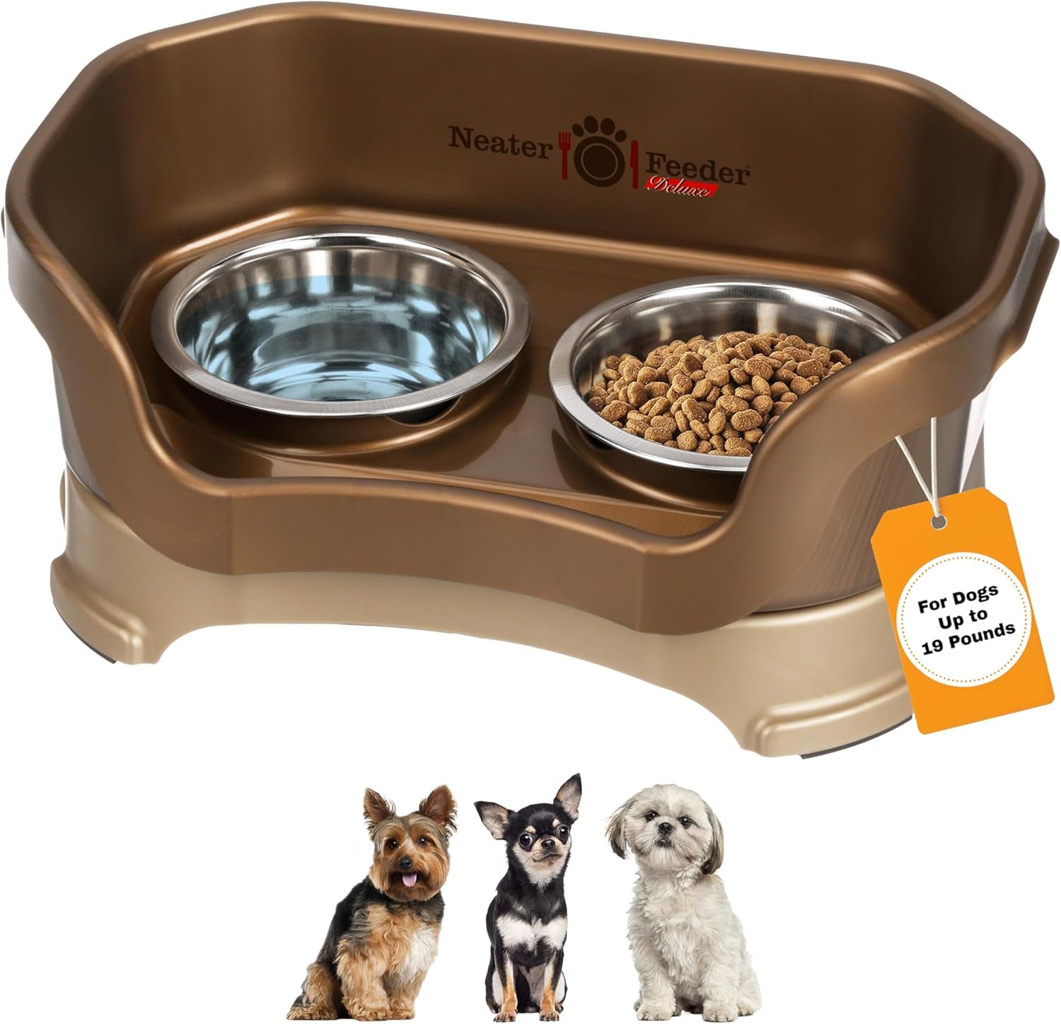 Neater Feeder Deluxe Mess Proof Dog Bowls Elevated for Medium Dogs 19-40 Lbs, Made in USA, No Spill Raised Dog Food Bowl Stand Feeding Station, Food and Water Bowl Set, Grey