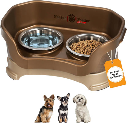 Neater Feeder Deluxe Mess Proof Dog Bowls Elevated for Medium Dogs 19-40 Lbs, Made in USA, No Spill Raised Dog Food Bowl Stand Feeding Station, Food and Water Bowl Set, Grey