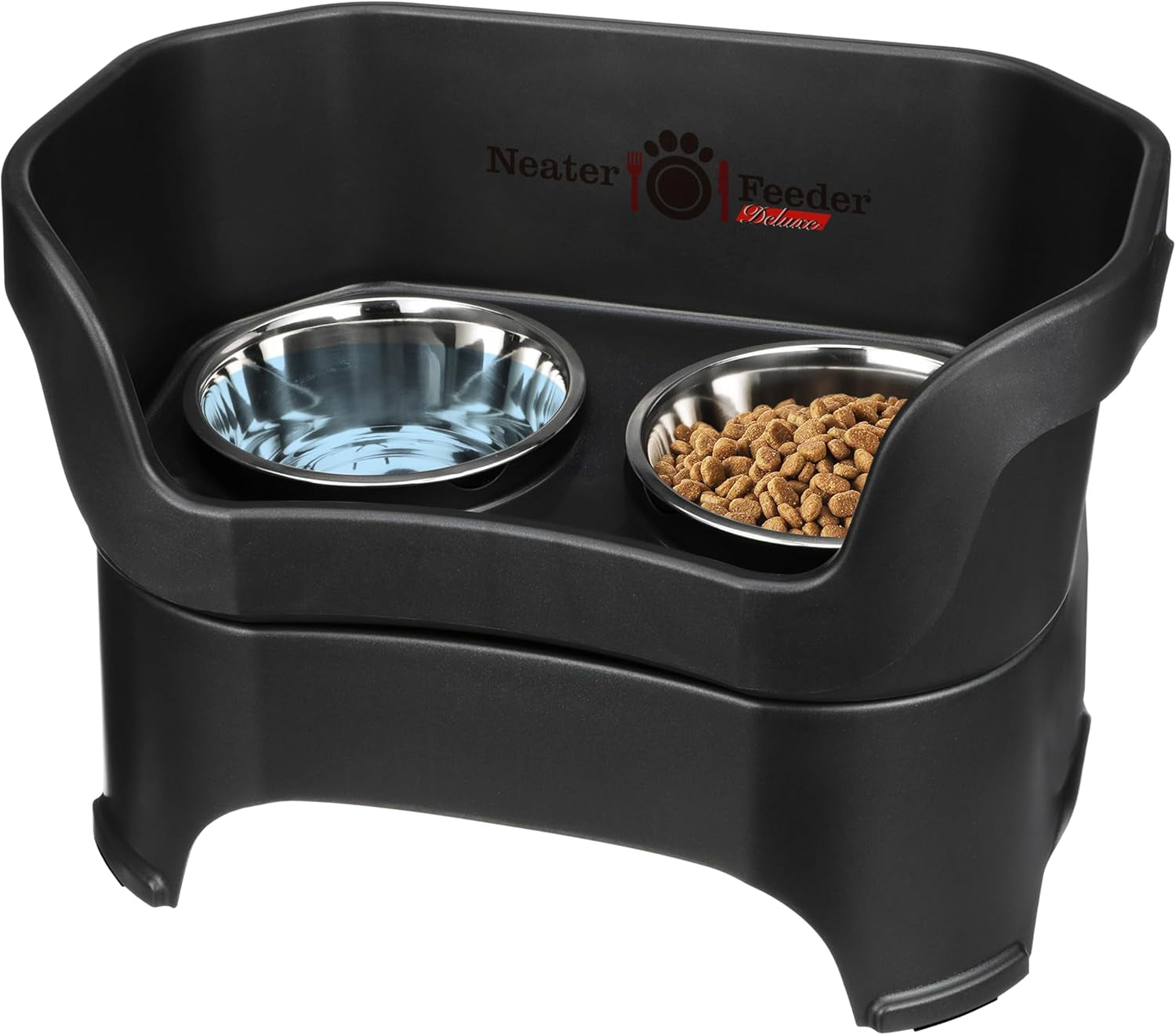 Neater Feeder Deluxe Mess Proof Dog Bowls Elevated for Medium Dogs 19-40 Lbs, Made in USA, No Spill Raised Dog Food Bowl Stand Feeding Station, Food and Water Bowl Set, Grey