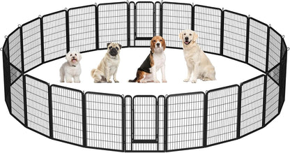 Dog Playpen Outdoor, 24 Inch 16 Panels Dog Pen Indoor Heavy Duty Puppy Exercise Pen Metal Pet Fence for RV Camping/Yard/Garden