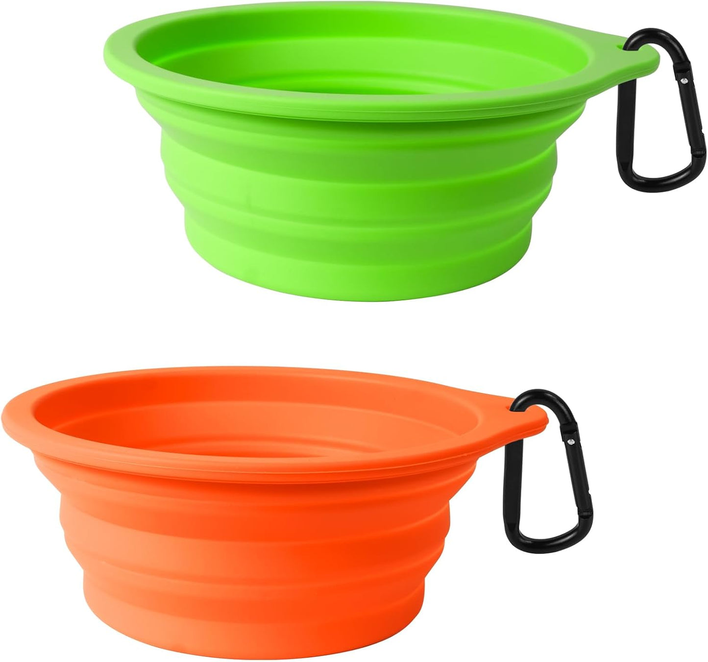 2-Pack Silicone Collapsible Dog Bowls, BPA Free Dishwasher Safe, Portable Foldable Expandable Travel Bowl, Food Water Feeding Cup Dish for Dogs Cats with 2 Carabiners (Army Green, Blue)