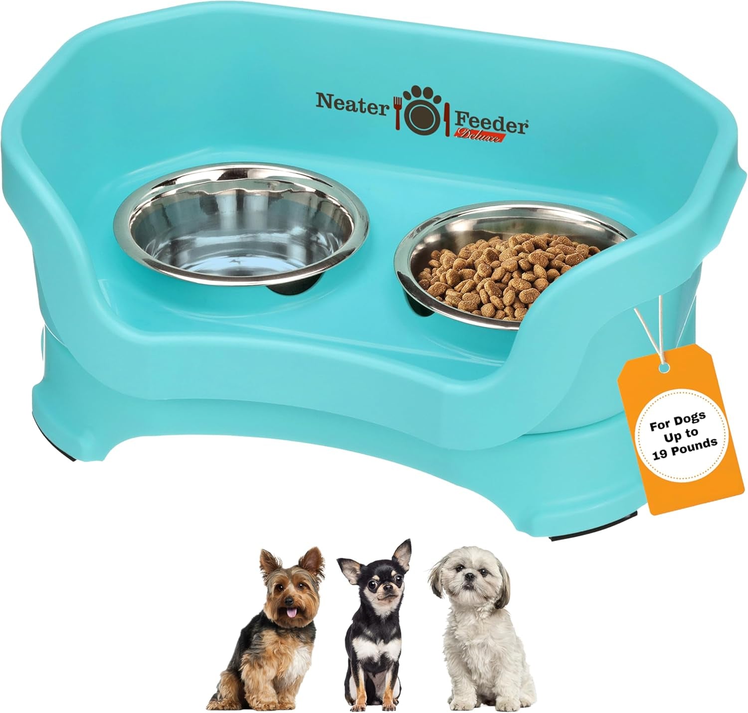 Neater Feeder Deluxe Mess Proof Dog Bowls Elevated for Medium Dogs 19-40 Lbs, Made in USA, No Spill Raised Dog Food Bowl Stand Feeding Station, Food and Water Bowl Set, Grey
