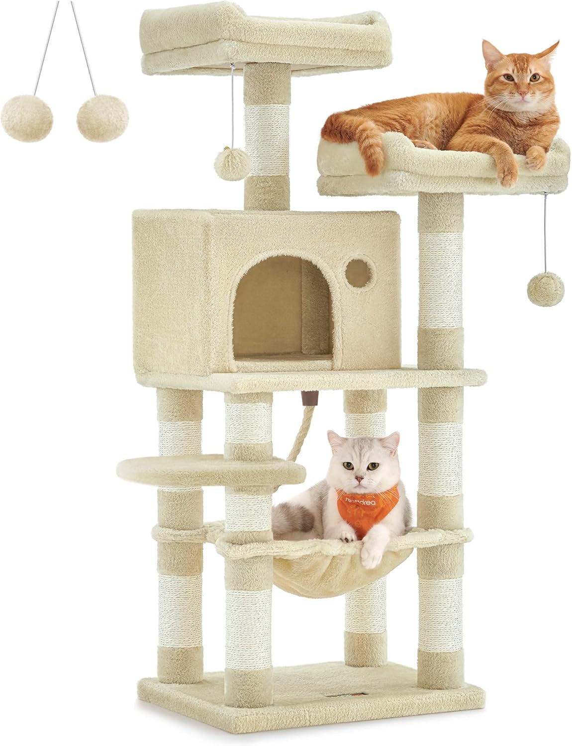 Cat Tree, Large Cat Tower, Cat Condo with Scratching Posts, Board, 2 Caves, 3 Plush Perches, Activity Center, 66.5 Inches, Smoky Gray UPCT019G01
