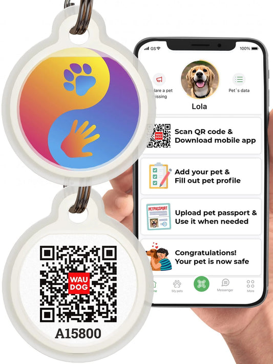 Dog Tags for Pets Silicone QR Code Pet ID Tags for Dogs & Cats Yin Yang L Size