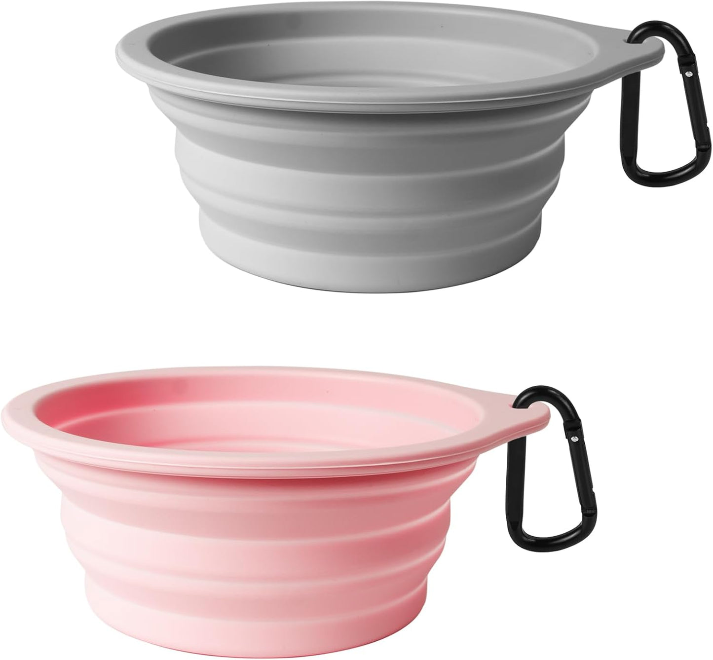 2-Pack Silicone Collapsible Dog Bowls, BPA Free Dishwasher Safe, Portable Foldable Expandable Travel Bowl, Food Water Feeding Cup Dish for Dogs Cats with 2 Carabiners (Army Green, Blue)