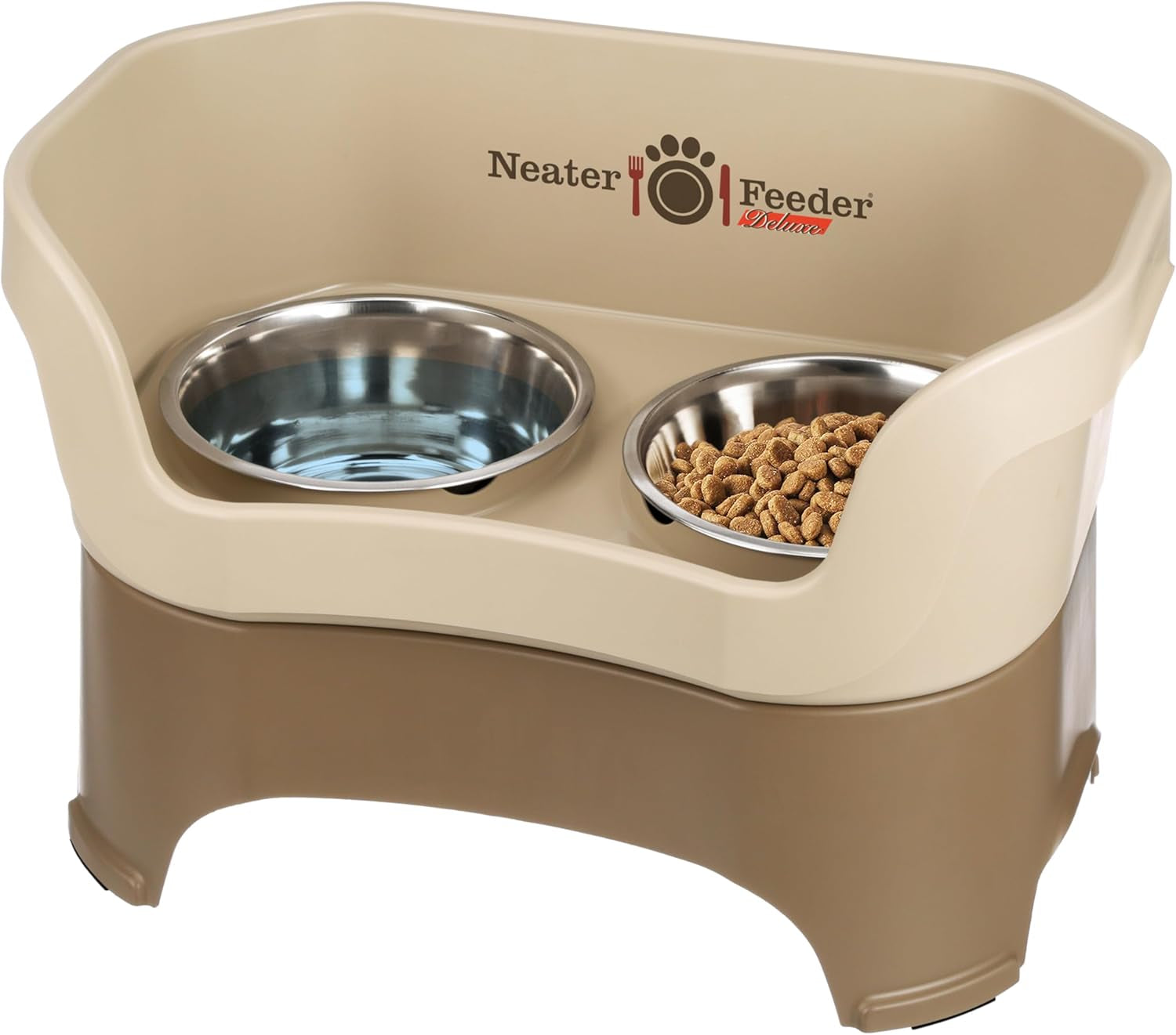 Neater Feeder Deluxe Mess Proof Dog Bowls Elevated for Medium Dogs 19-40 Lbs, Made in USA, No Spill Raised Dog Food Bowl Stand Feeding Station, Food and Water Bowl Set, Grey